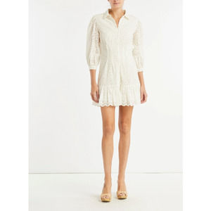NEW Veronica Beard Kylan Mini Dress Eyelet Scalloped Cotton White Women's Size 8